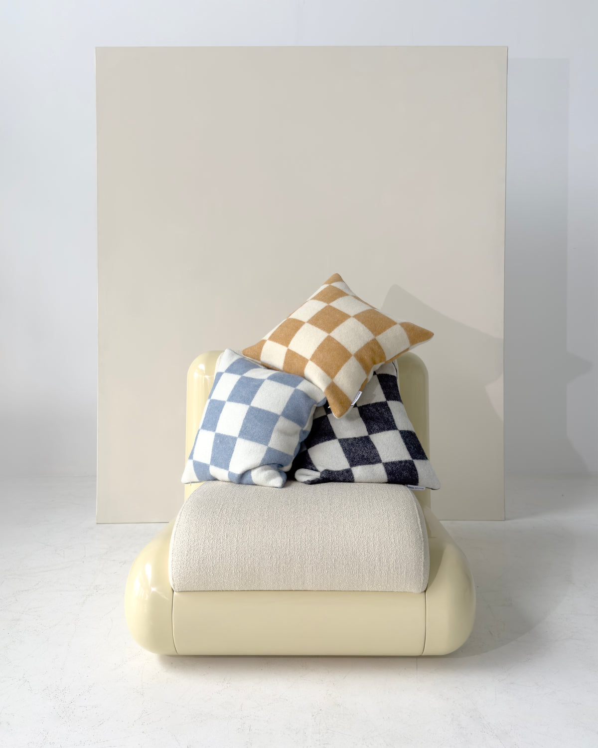 Checkerboard Cushion Cover Denim White