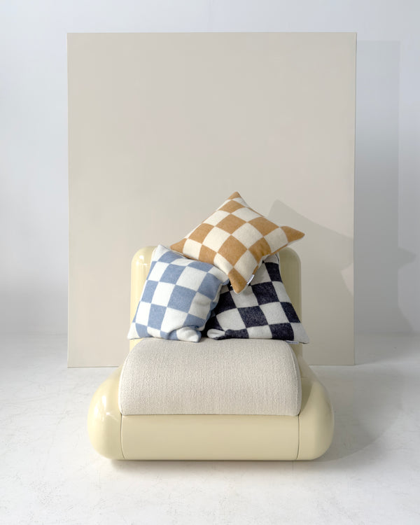 Checkerboard Cushion Cover Denim White