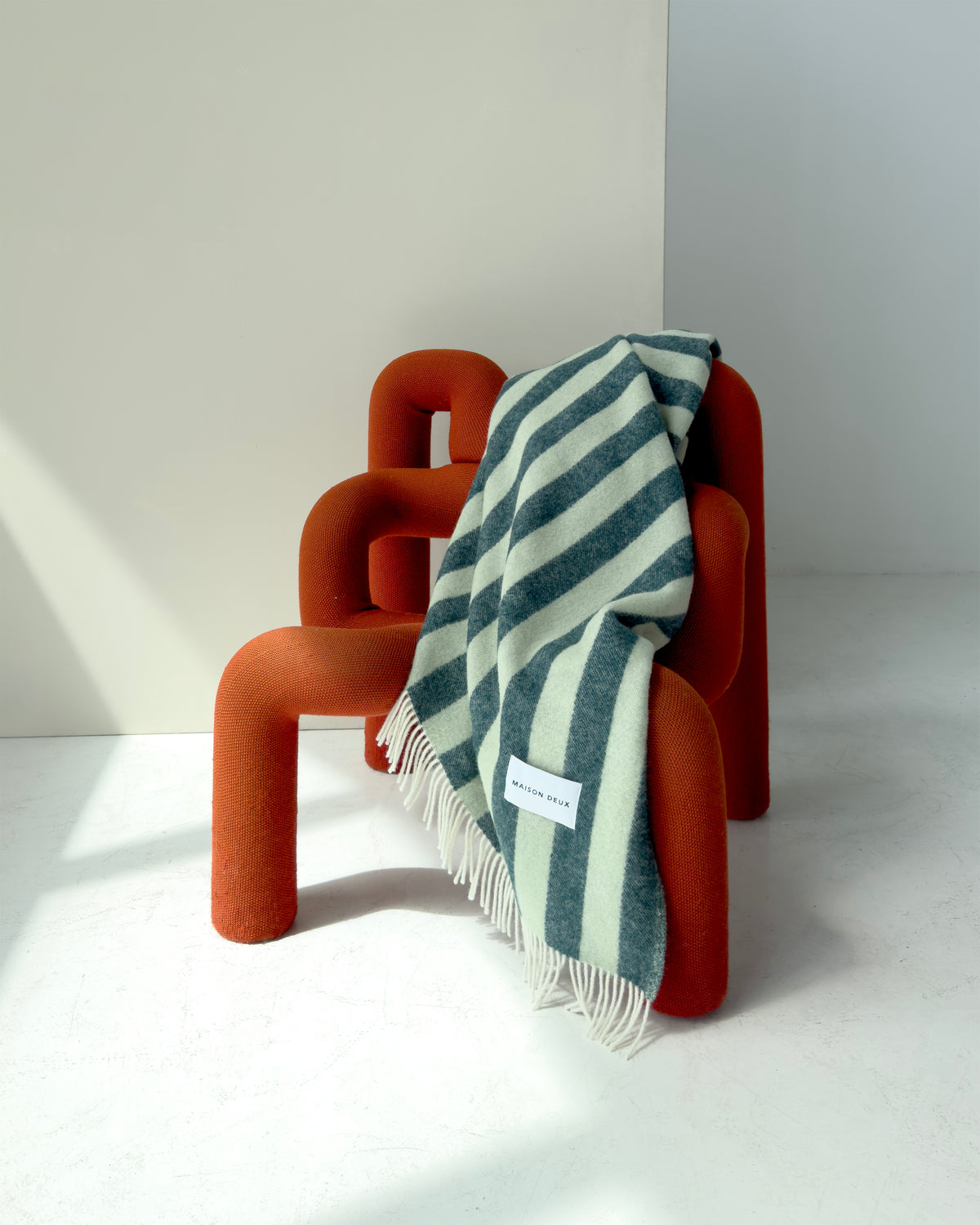 Wool Throw Blanket Stripes Green