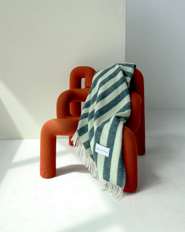 Wool Throw Blanket Stripes Green
