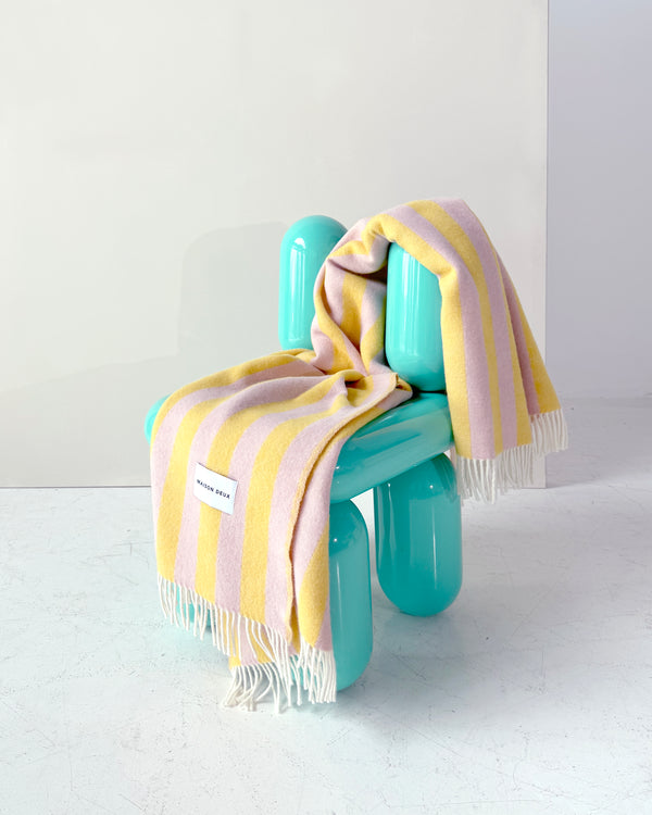 Wool Blanket Stripes Pink Yellow