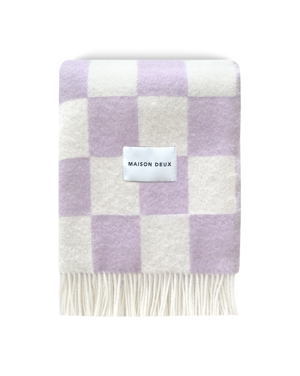 Checkerboard Blanket Lilac White - Wool Check Plaid