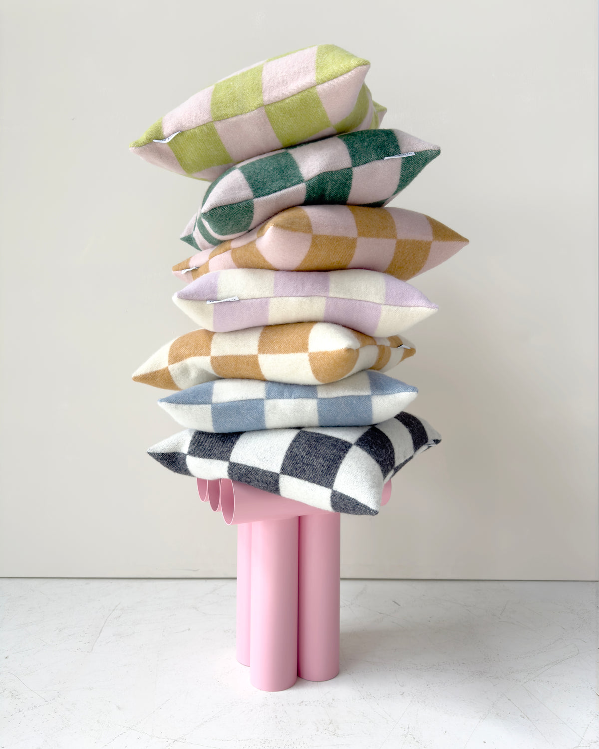 Checkerboard Cushion Cover Green Pink