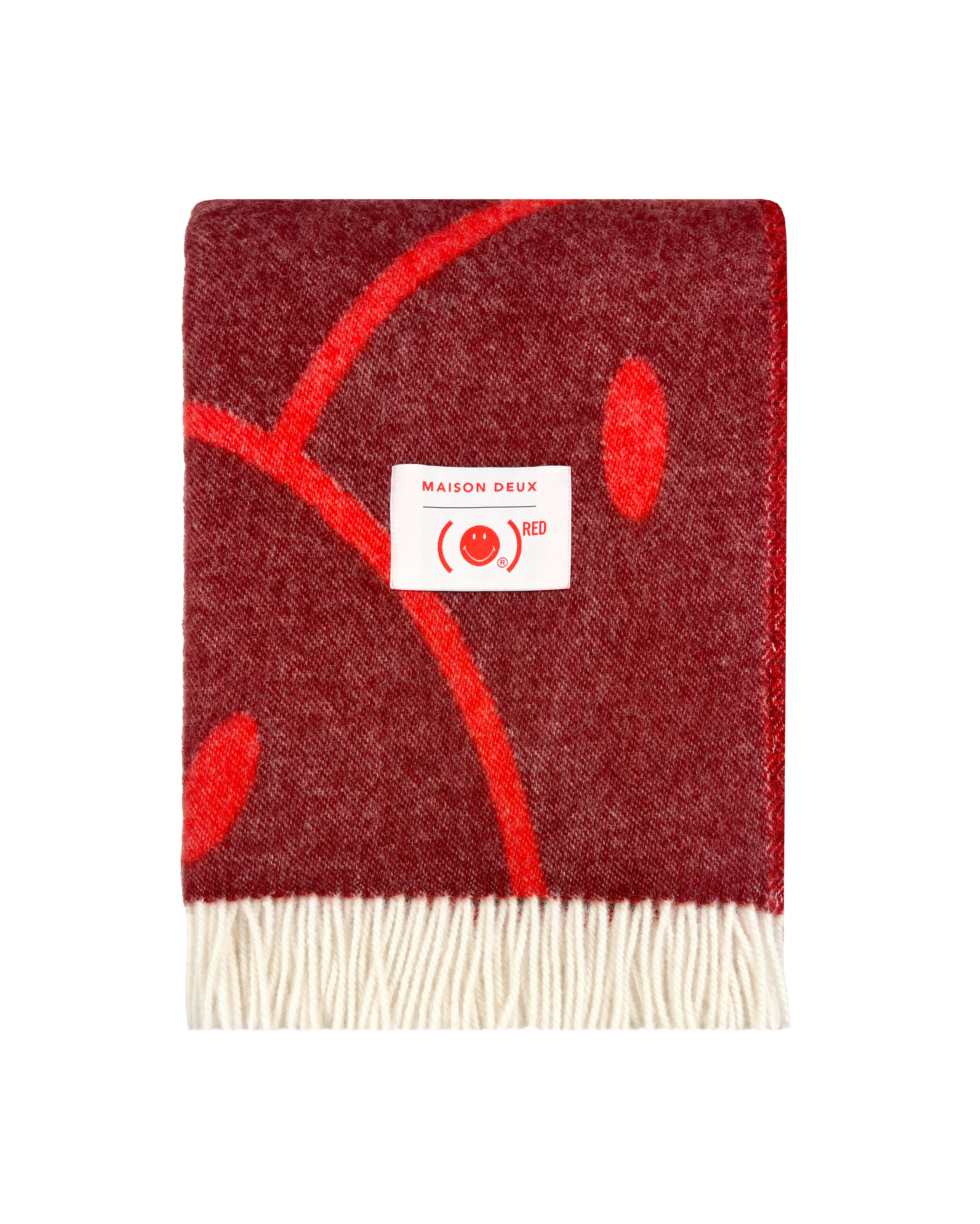 Smiley® (RED) X Maison Deux Blanket Burgundy Red | Wool Throw