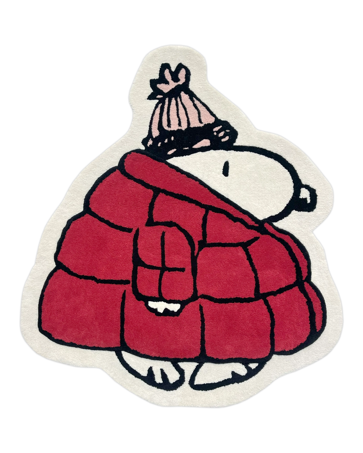 Snoopy Puffer Jacket Rug Red Pink | Peanuts – Maison Deux Snoopy Puffer Jacket Rug Red Pink | Peanuts – Maison Deux