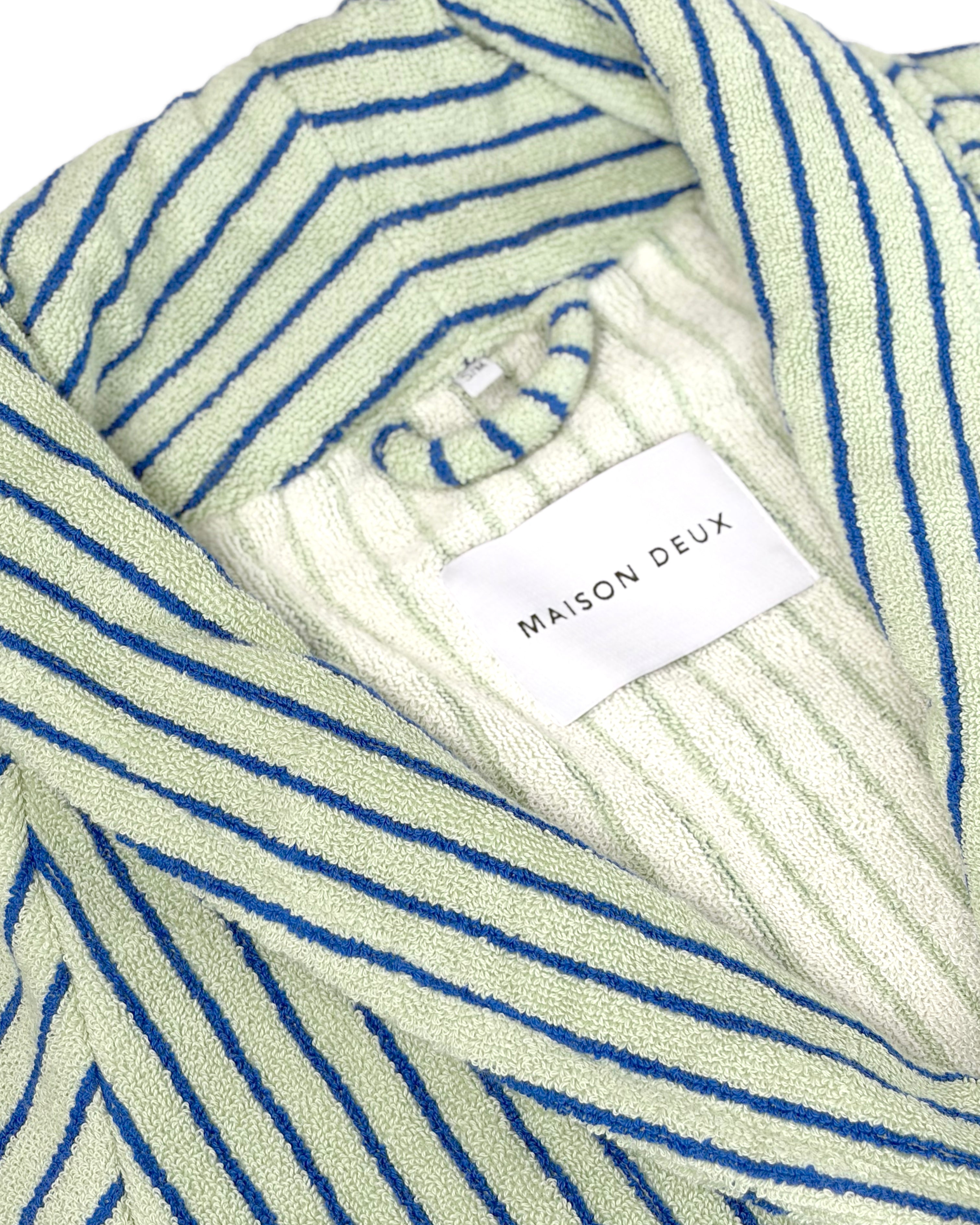 Dual Stripe Bathrobe Sage Cobalt Blue