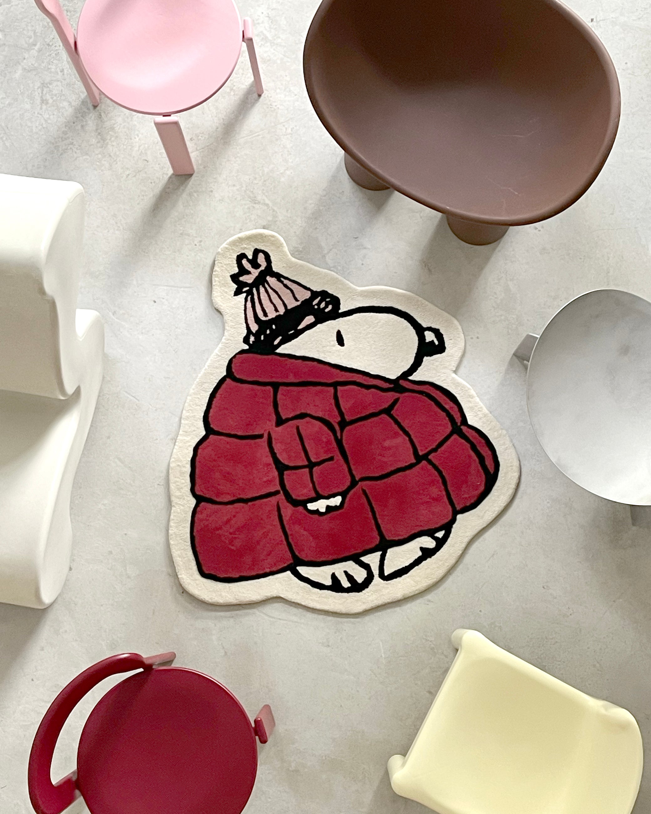 Snoopy Puffer Jacket Vloerkleed 110 x 112 cm - Rood Roze