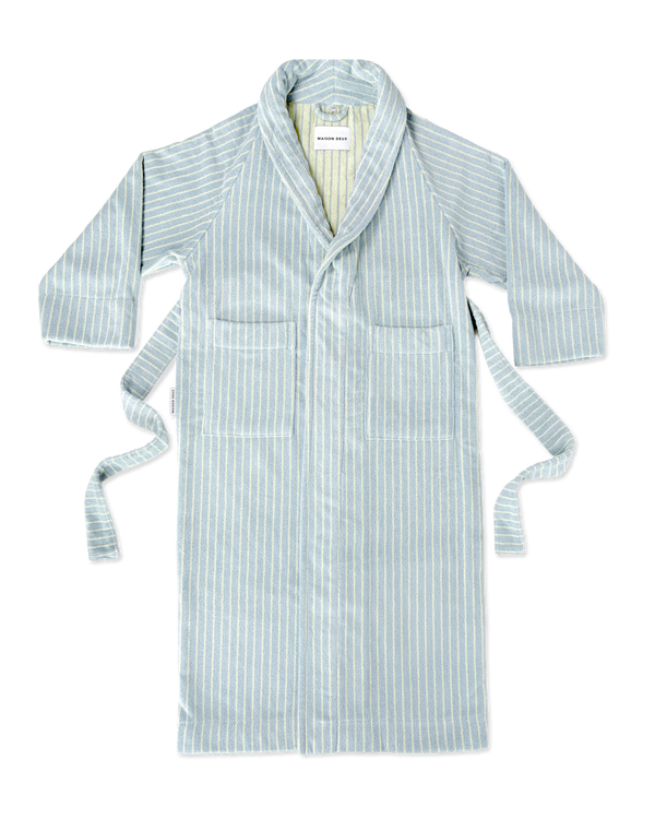 Dual Stripe Bathrobe Blue Butter Yellow