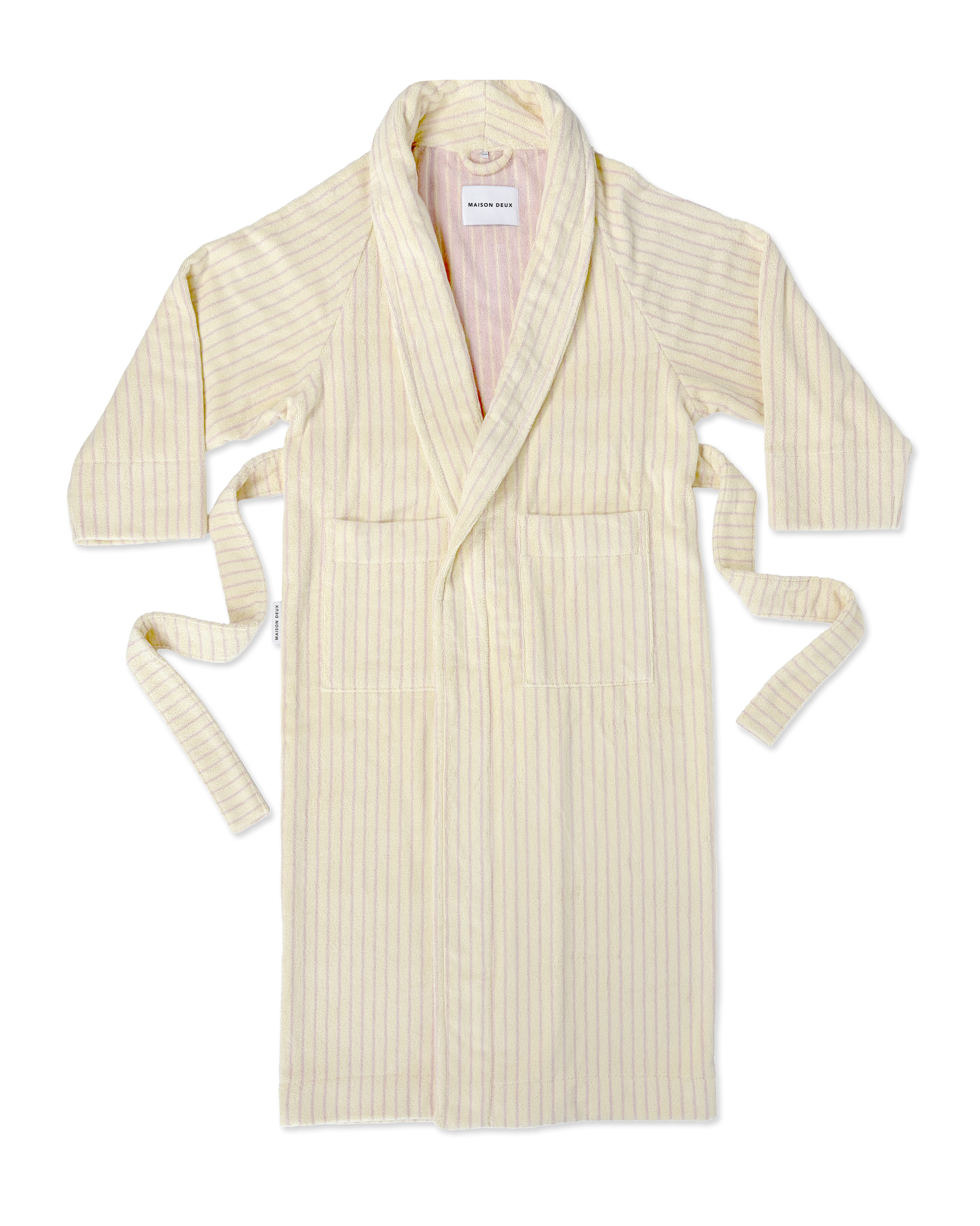 Dual Stripe Bathrobe Butter Yellow Pink