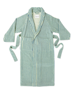 Dual Stripe Bathrobe Sage Cobalt Blue