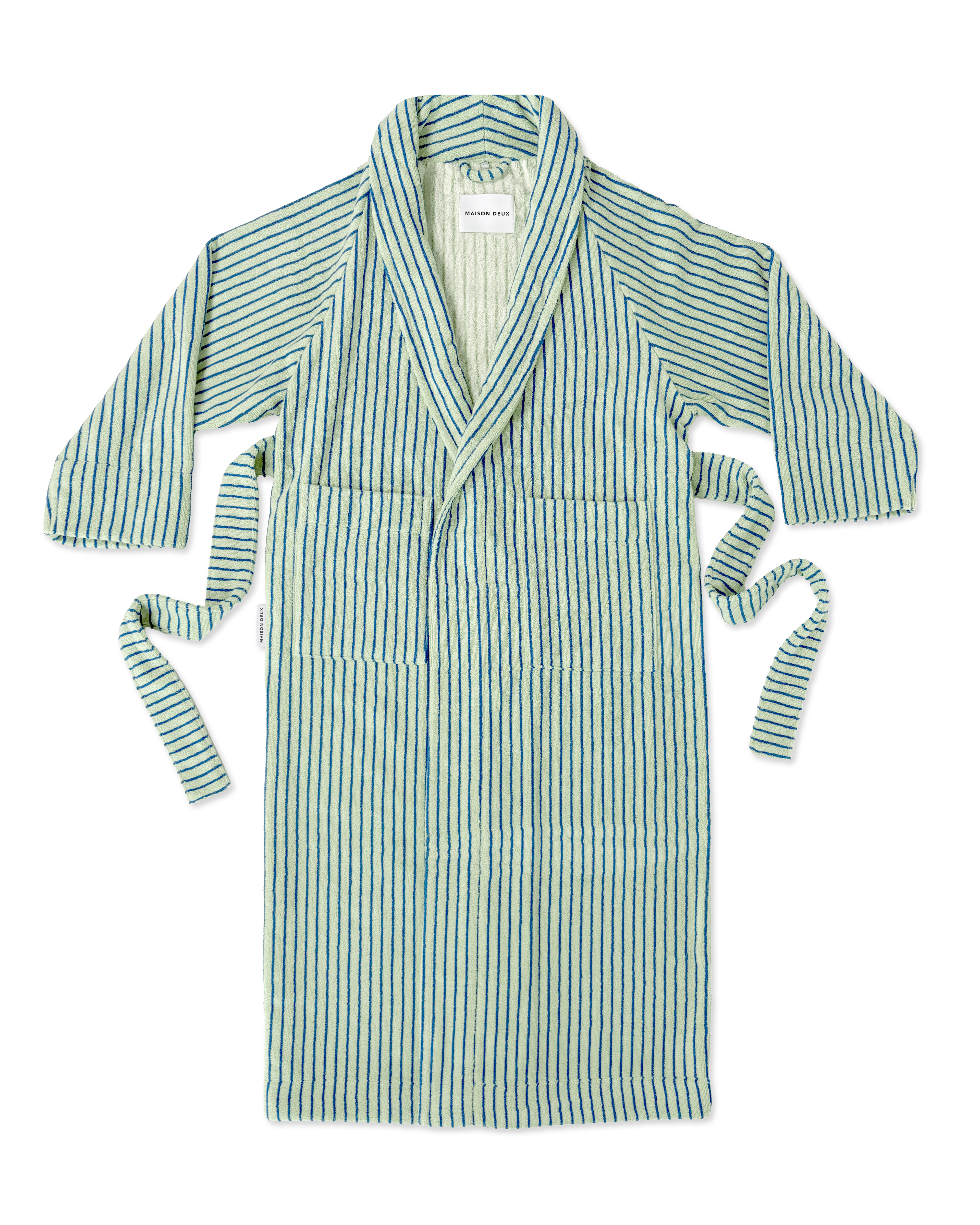Dual Stripe Bathrobe Sage Cobalt Blue
