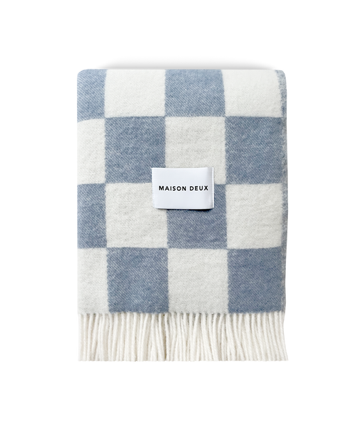 Checkerboard Blanket Denim White