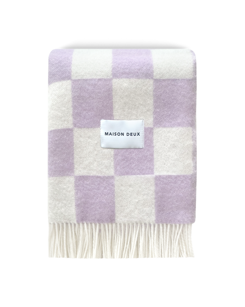 Checkerboard Blanket Lilac White - Wool Check Plaid