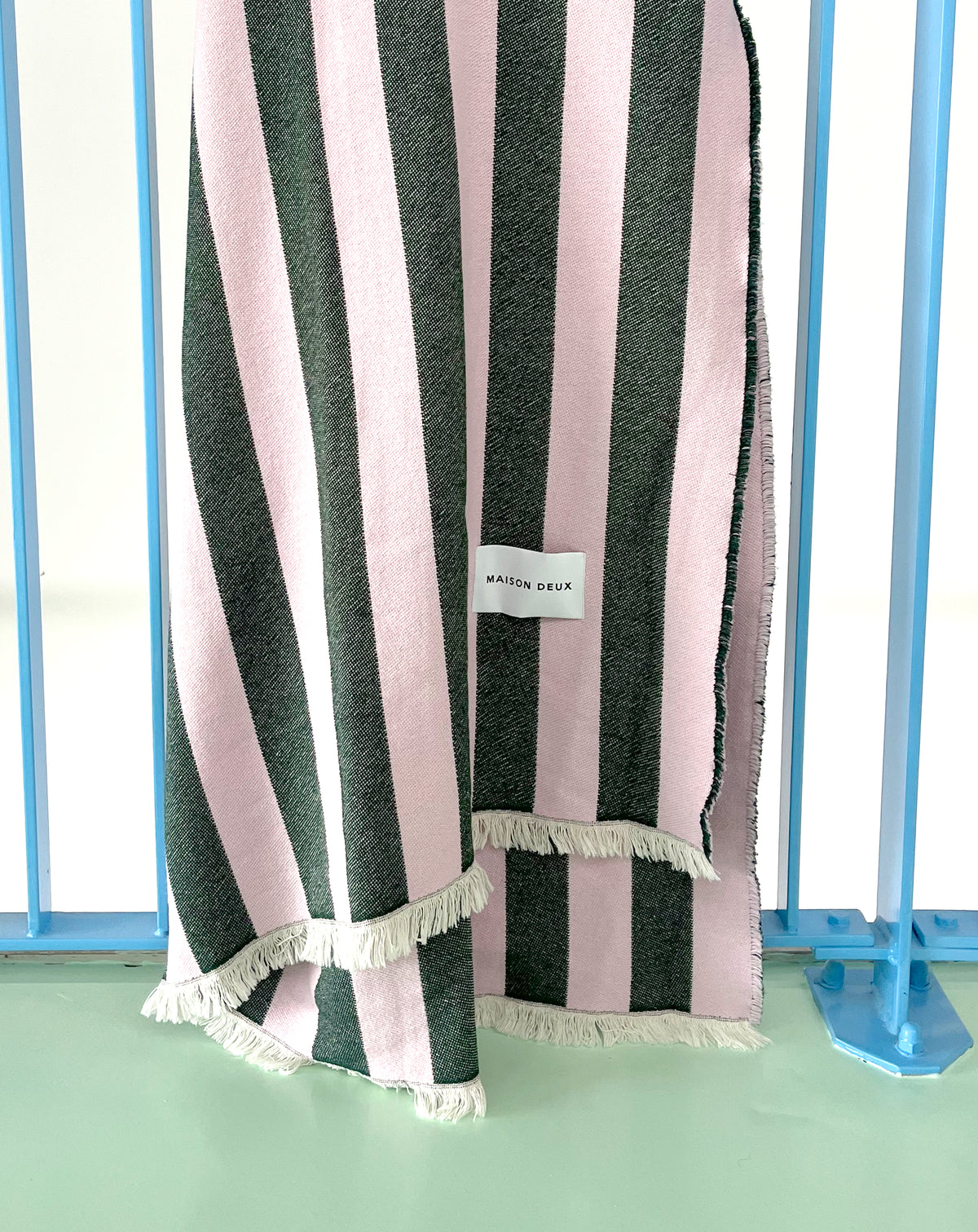 Cotton Blanket Design Green Pink Stripes