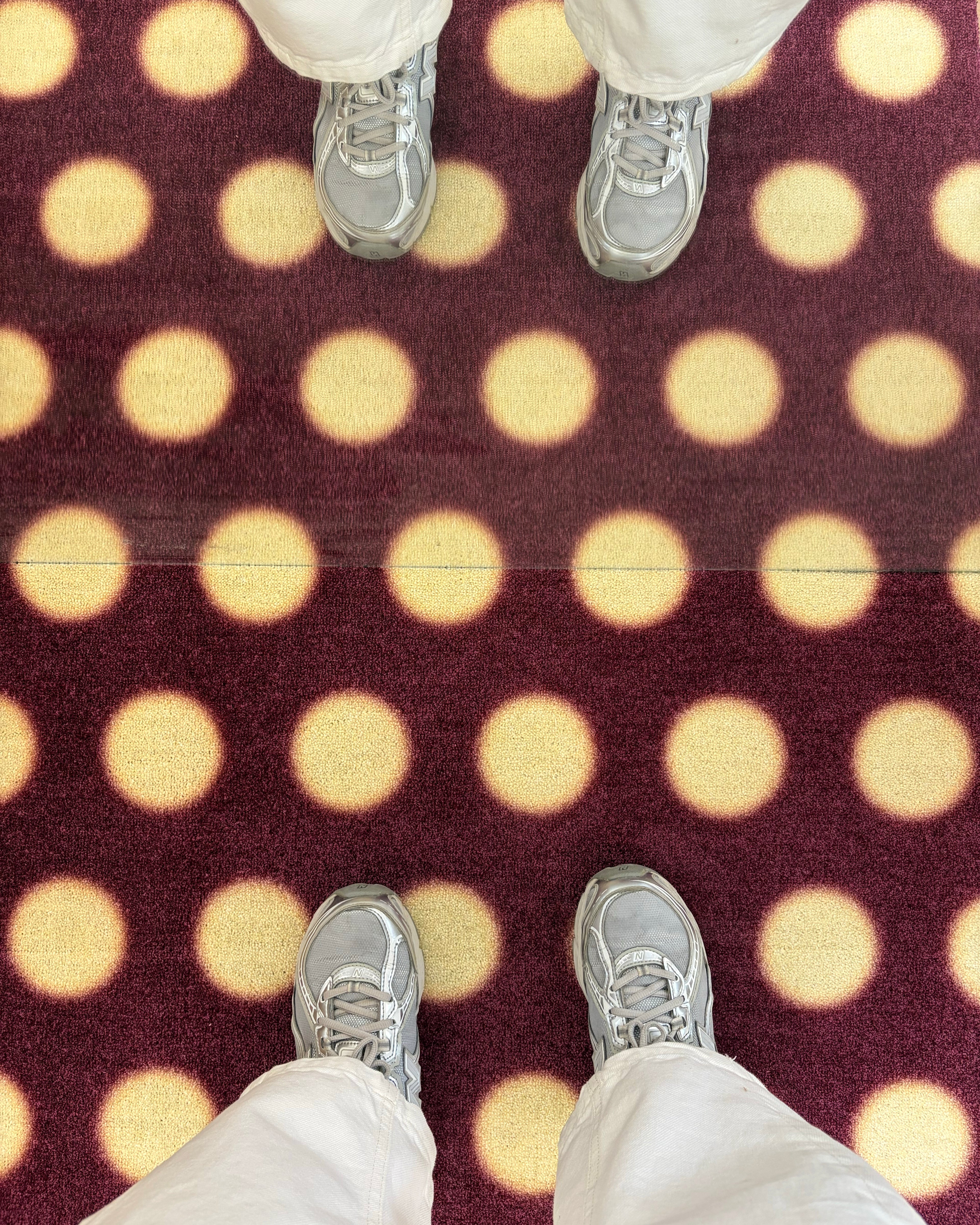 Design Custom Size Doormat Puffy Polka Burgundy Butter Yellow in a modern entrance hallway | Maison Deux