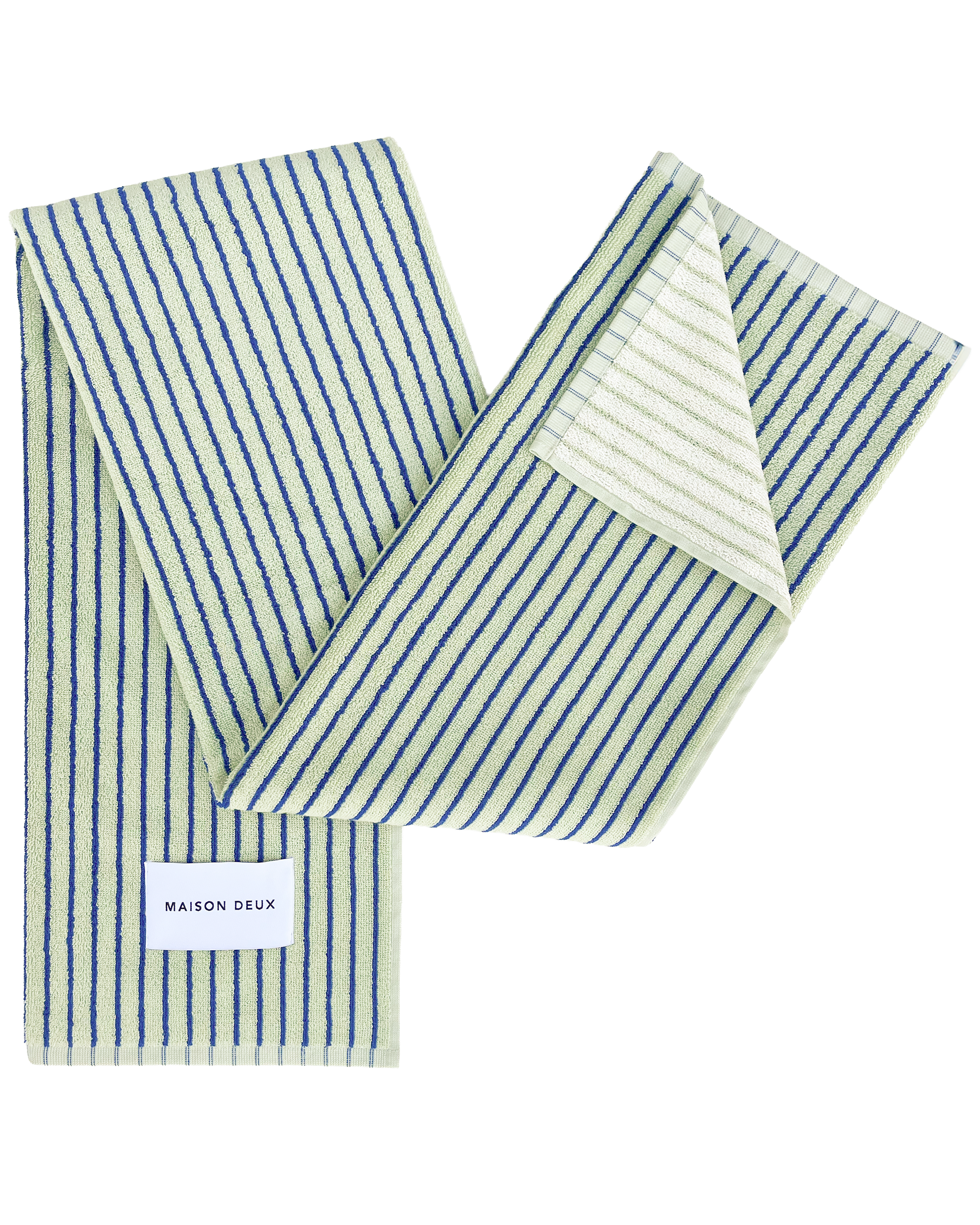 Maison Deux Dual Stripe Towel Sage Cobalt Blue