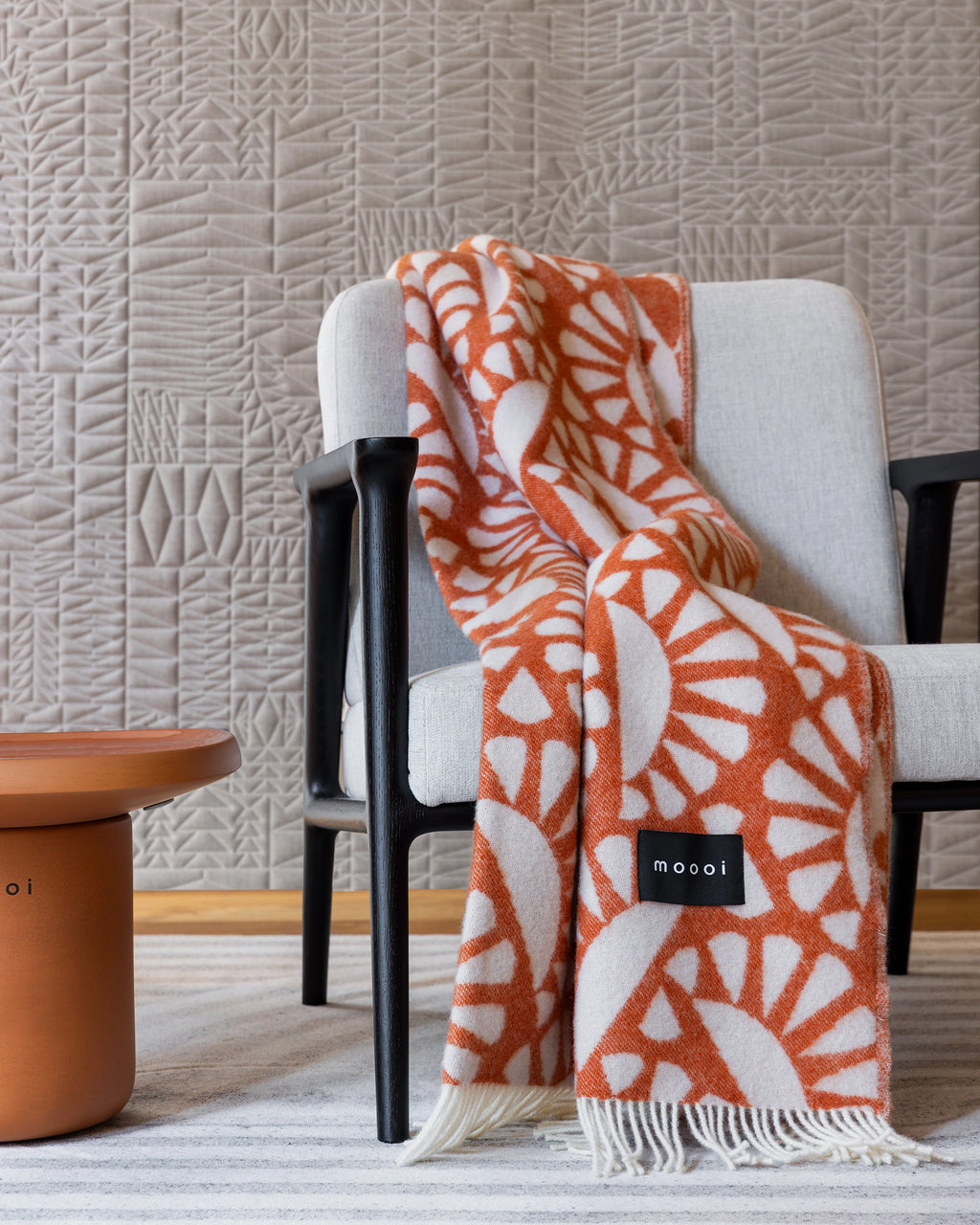 Woodblock Beetle Blanket Rust Cream