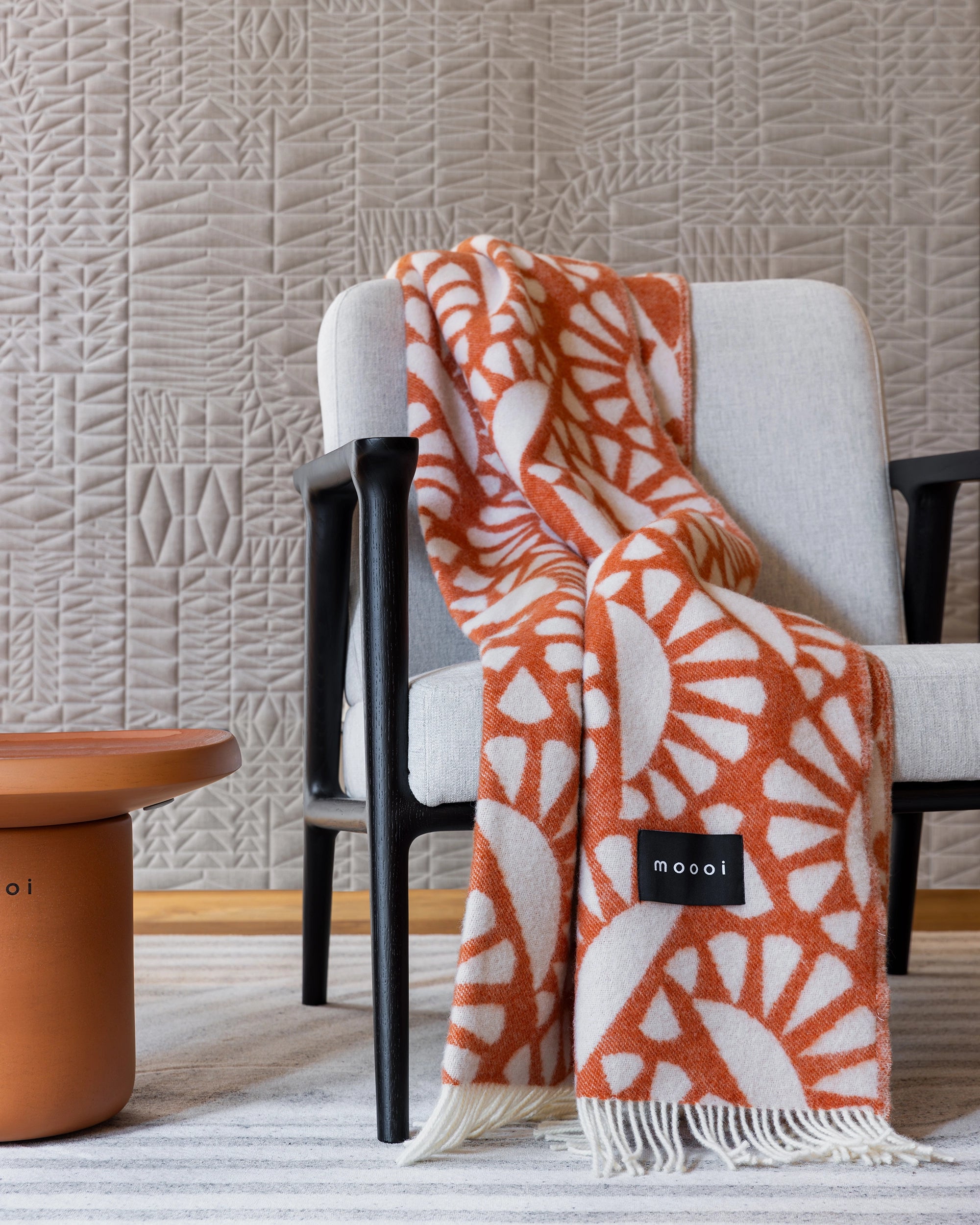 Woodblock Beetle Blanket Rust Cream