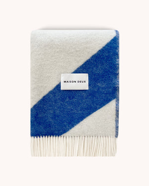 Wool Blanket Cobalt Blue White - Swirl
