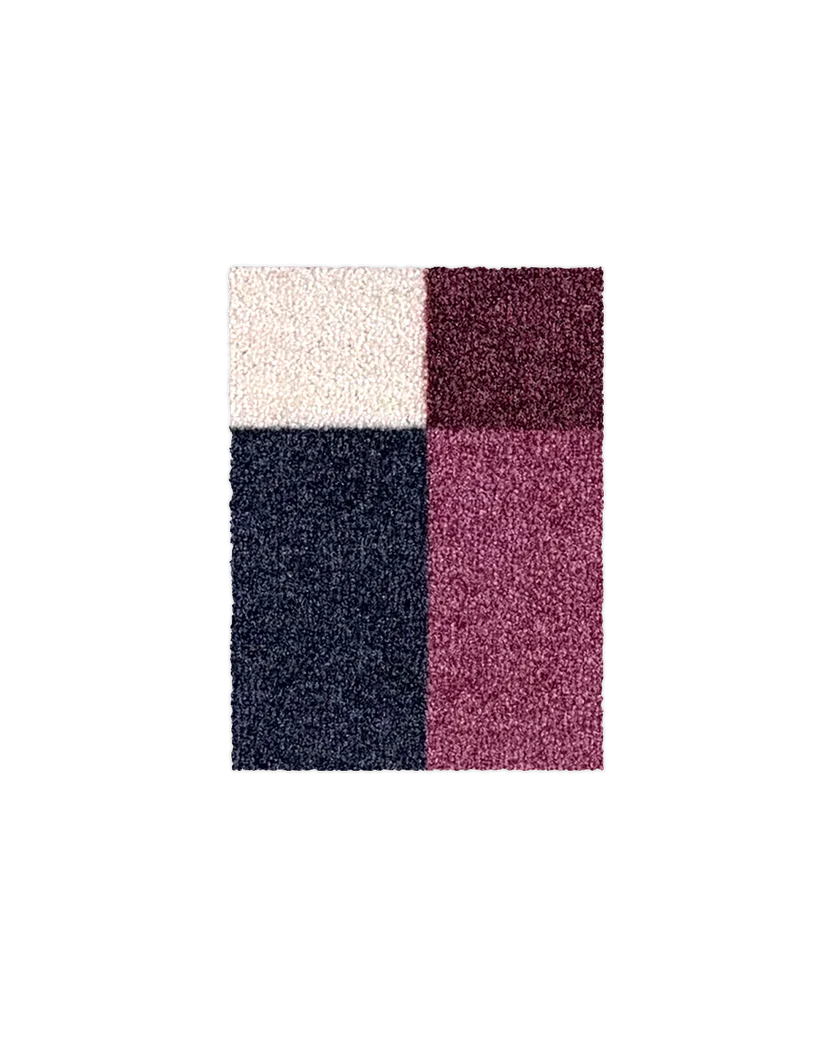 Cream, burgundy, navy and magenta check pattern doormat sample swatch