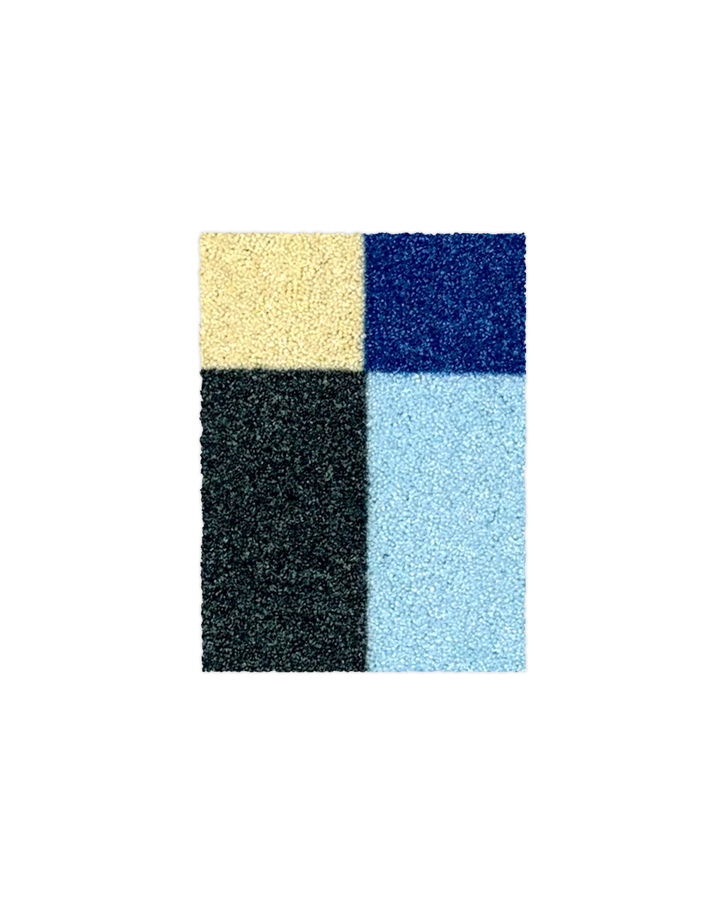Cream, dark blue, black and light blue check pattern doormat sample swatch