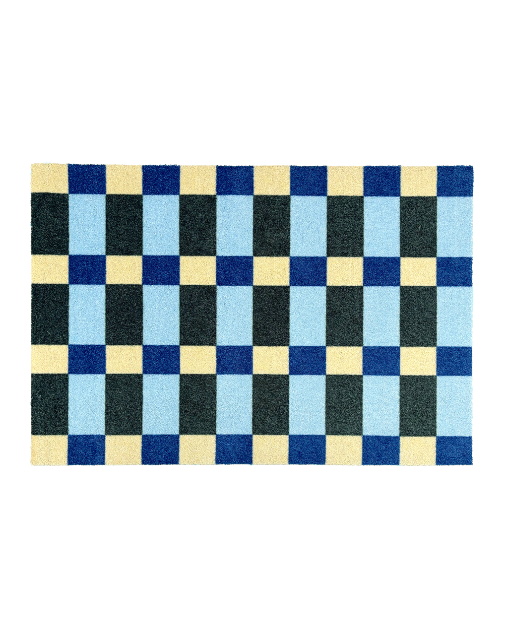 "Cream, light blue, navy and dark green custom size check pattern doormat"
