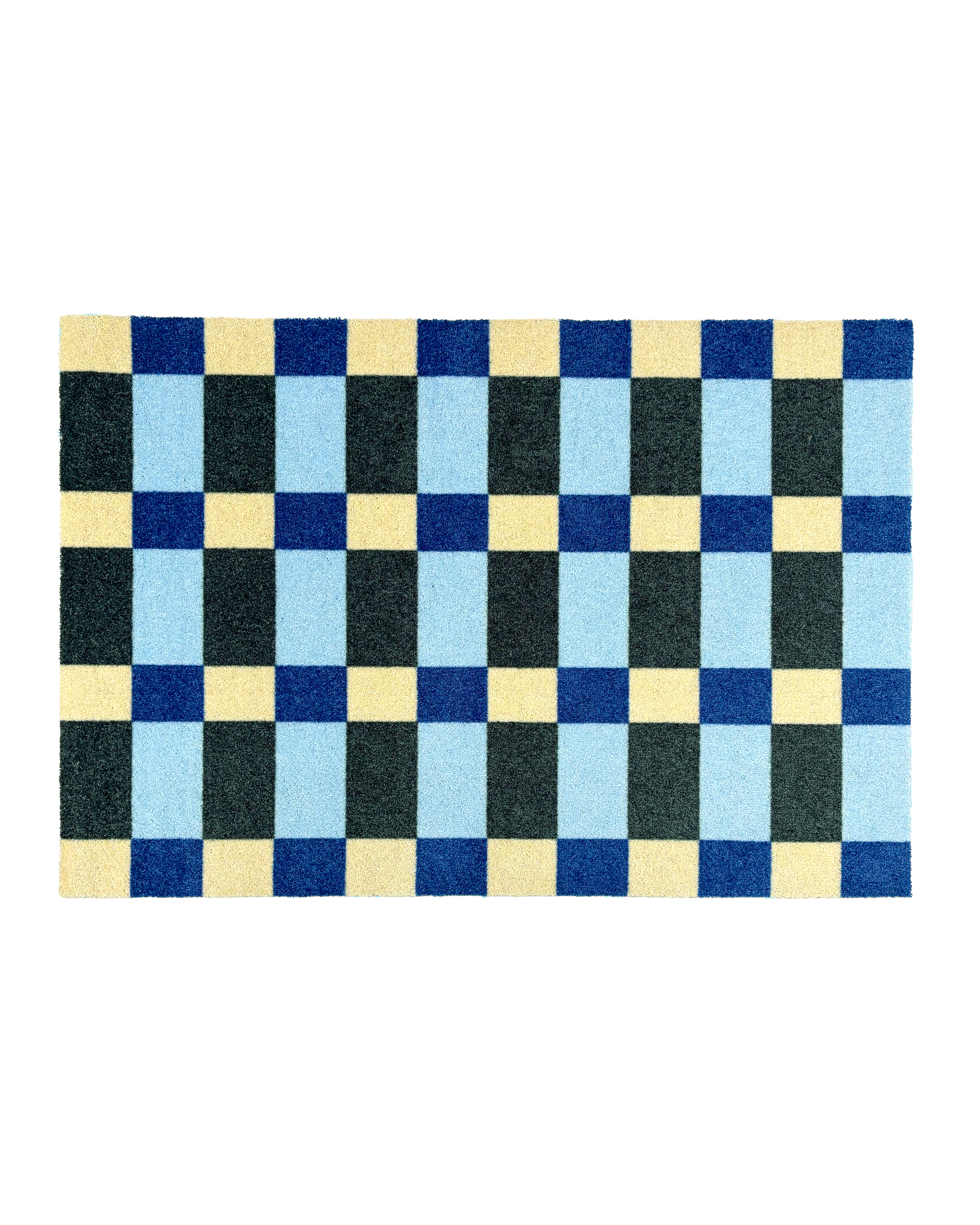 "Cream, light blue, navy and dark green custom size check pattern doormat"
