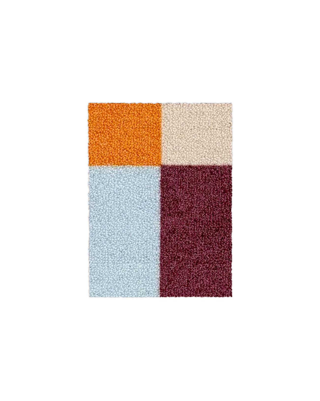 Orange, cream, light blue and burgundy check pattern doormat sample swatch