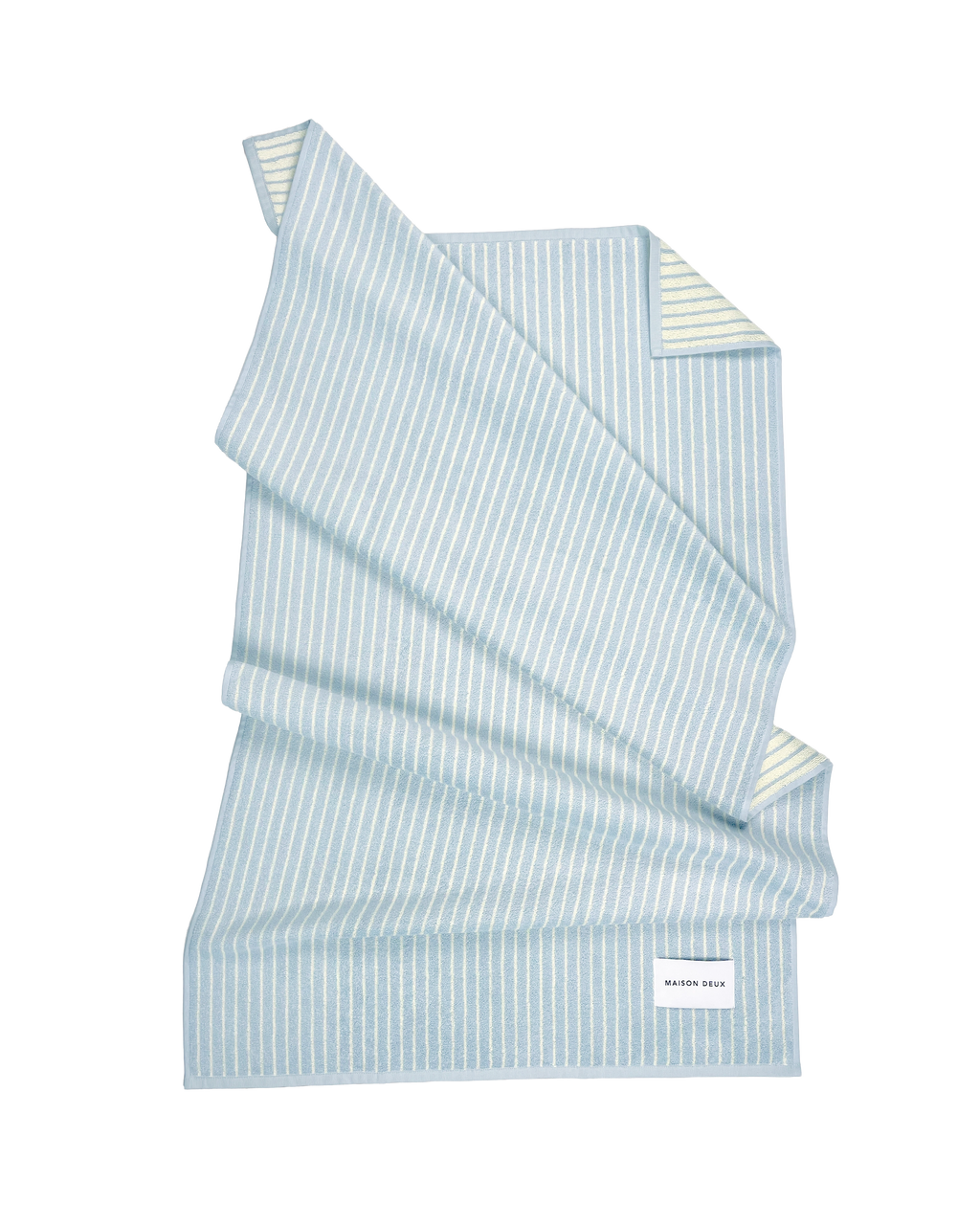 Blue and butter yellow striped organic cotton terry towel