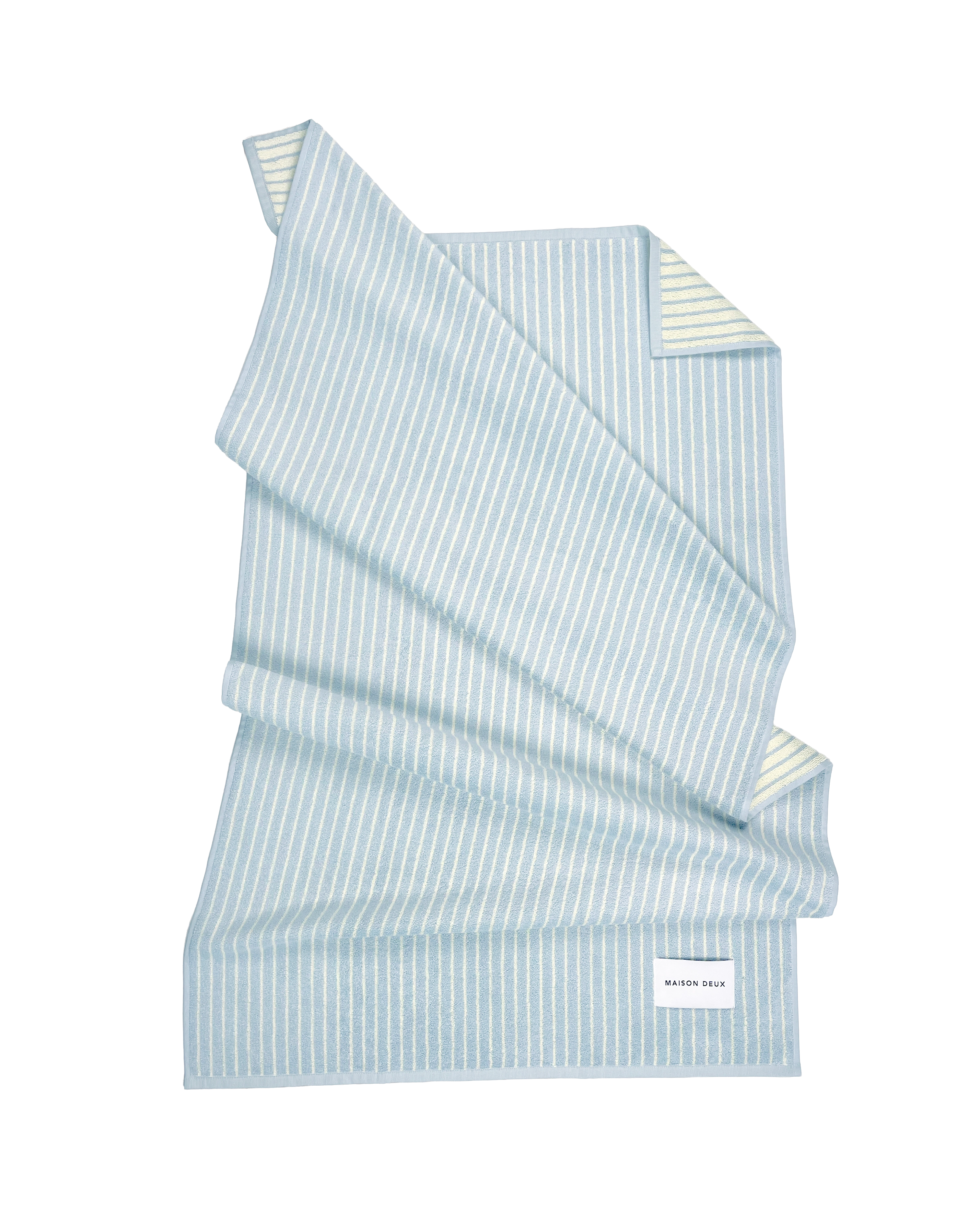 Blue and butter yellow striped organic cotton terry towel