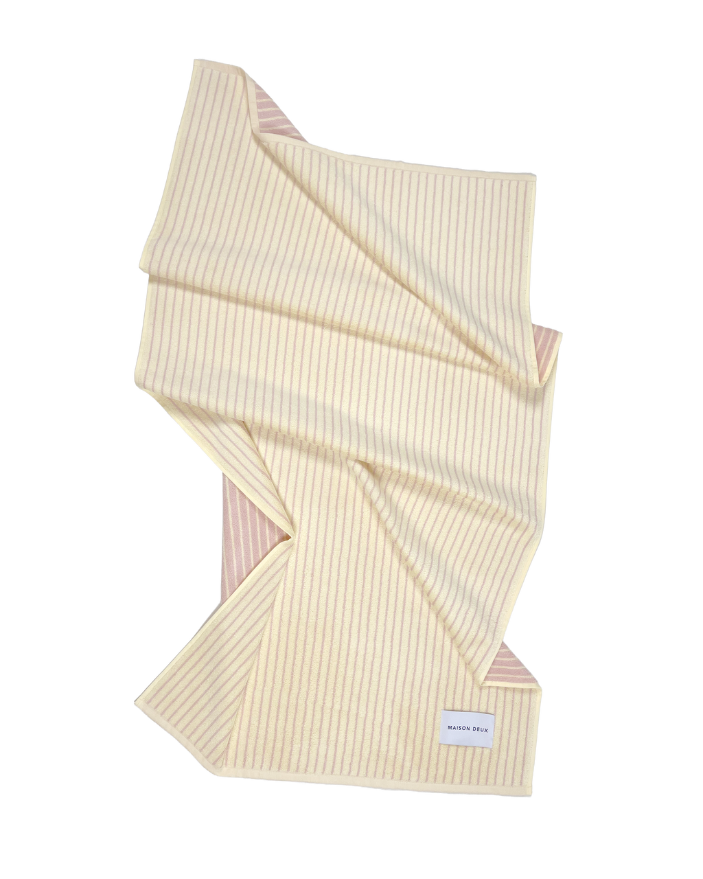 Butter yellow and pink striped organic cotton terry towel