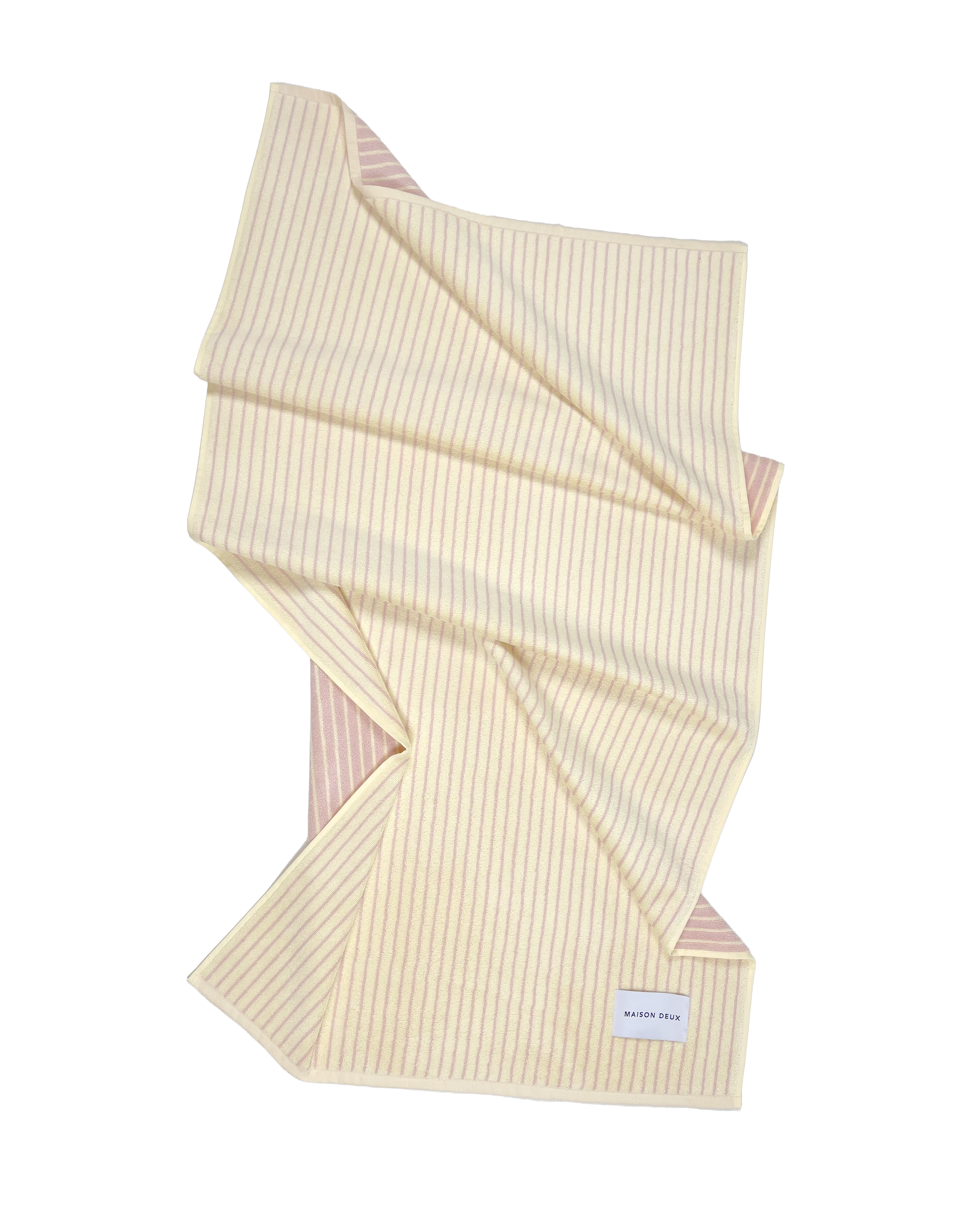Butter yellow and pink striped organic cotton terry towel