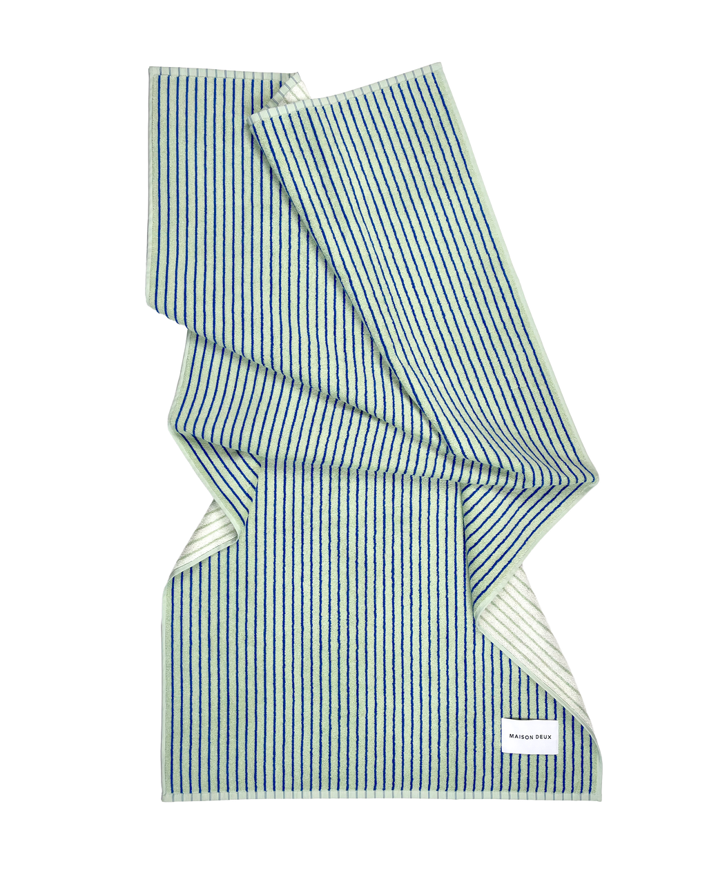 Sage and cobalt blue striped organic cotton terry towel