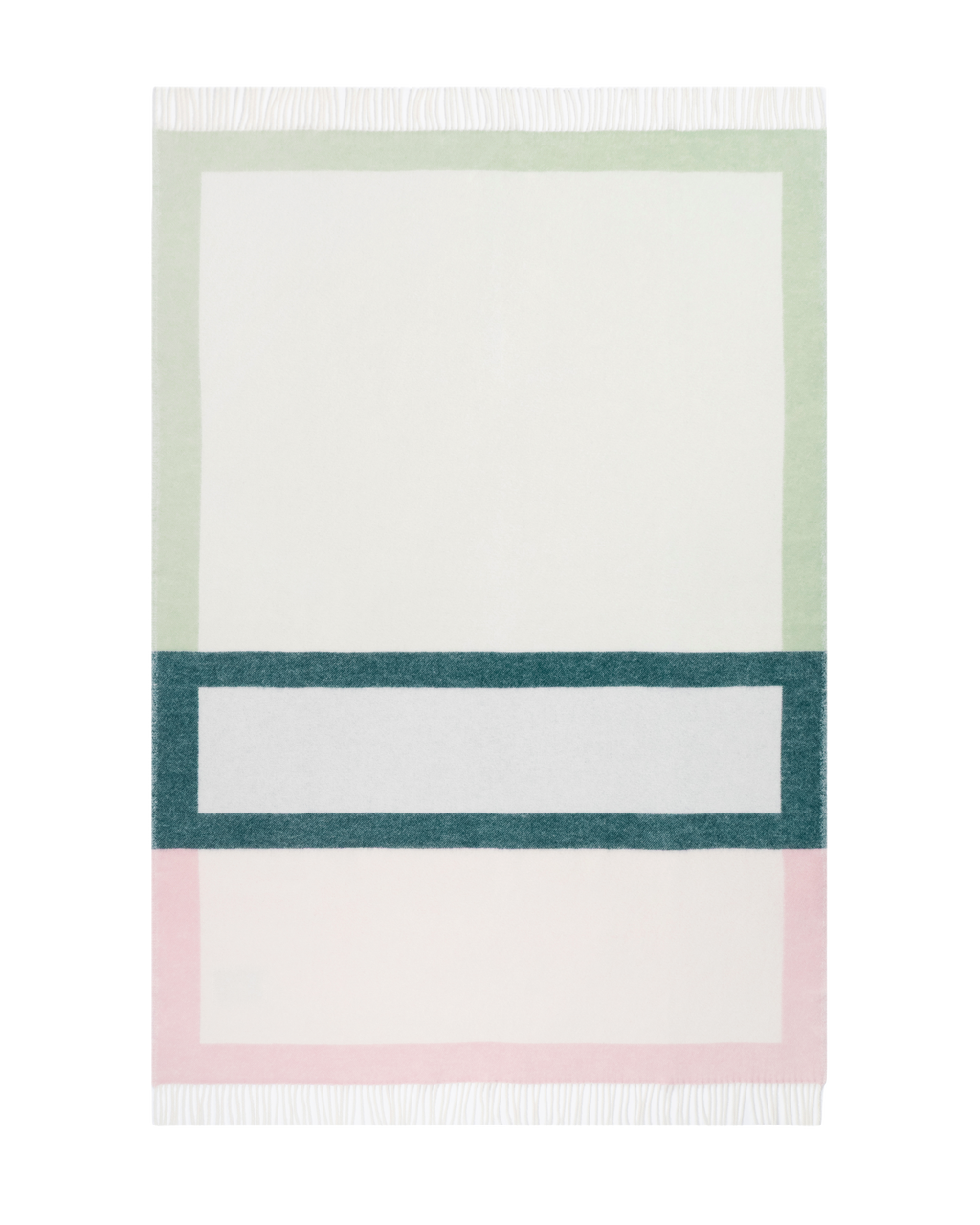 Cream, dark green, and pink color block wool plaid
