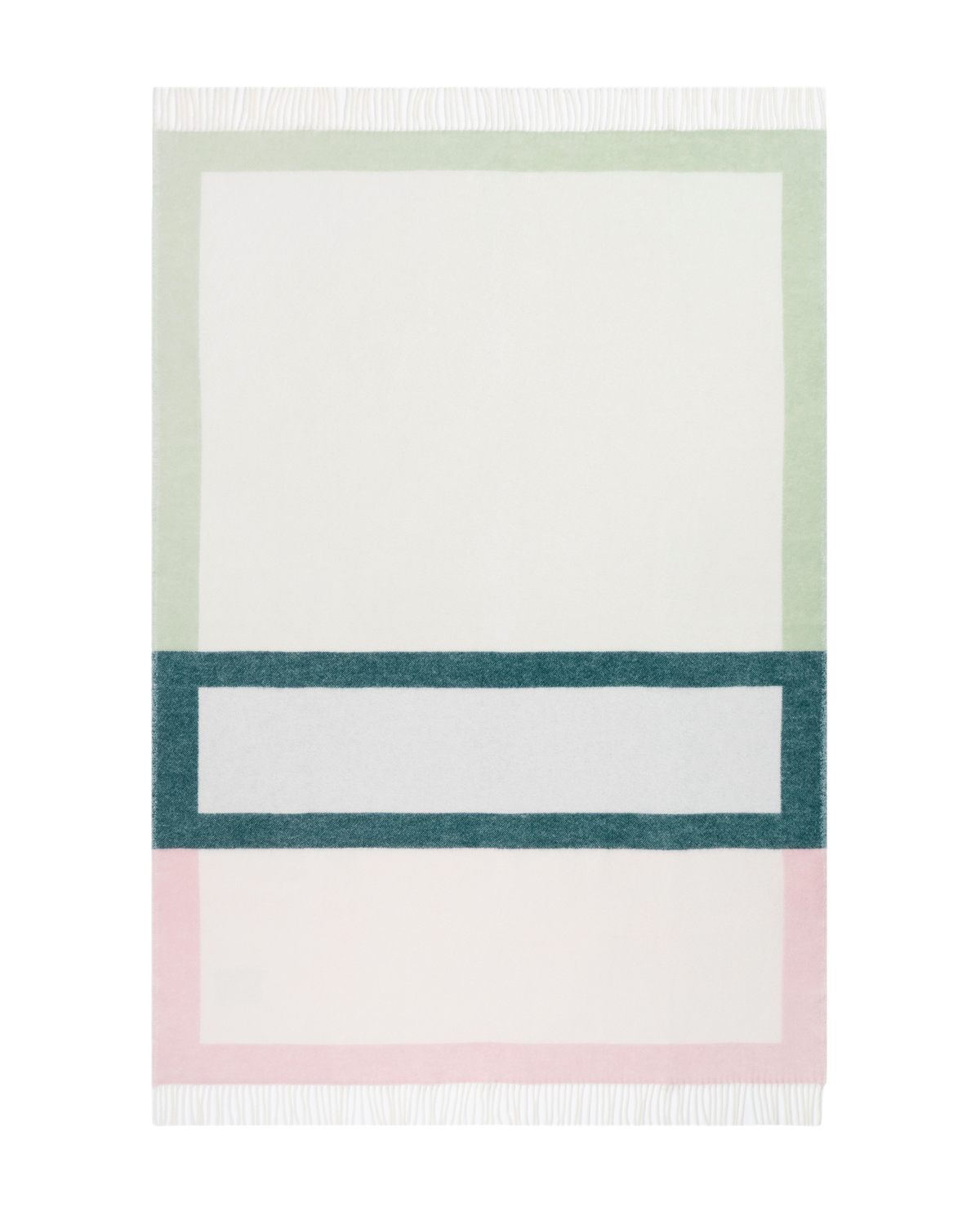 Cream, dark green, and pink color block wool plaid

