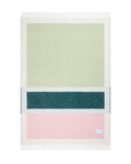 Sage green, dark green, and pink color block wool throw
