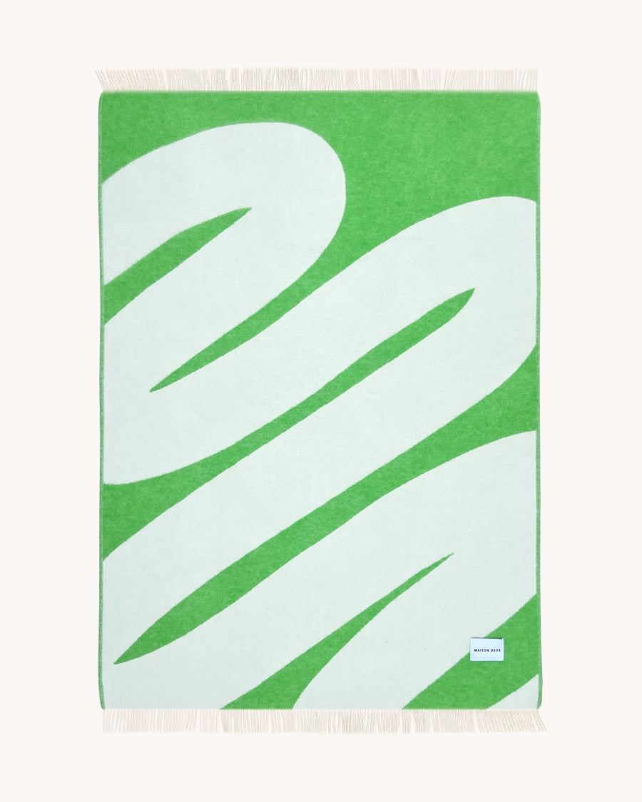 Apple green and white swirl wool throw pattern detail
