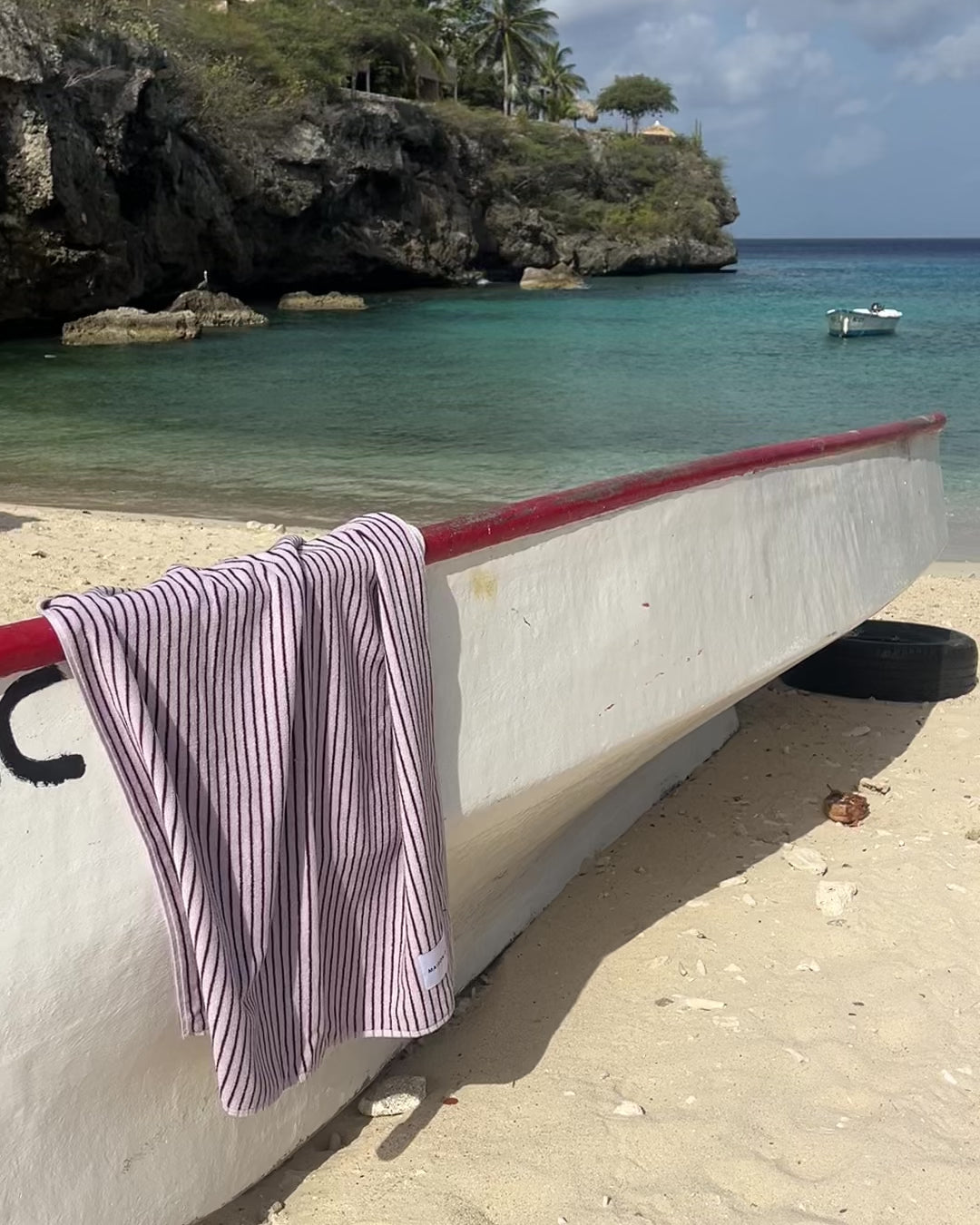 Dual Stripe Strandhanddoek Lila Bordo