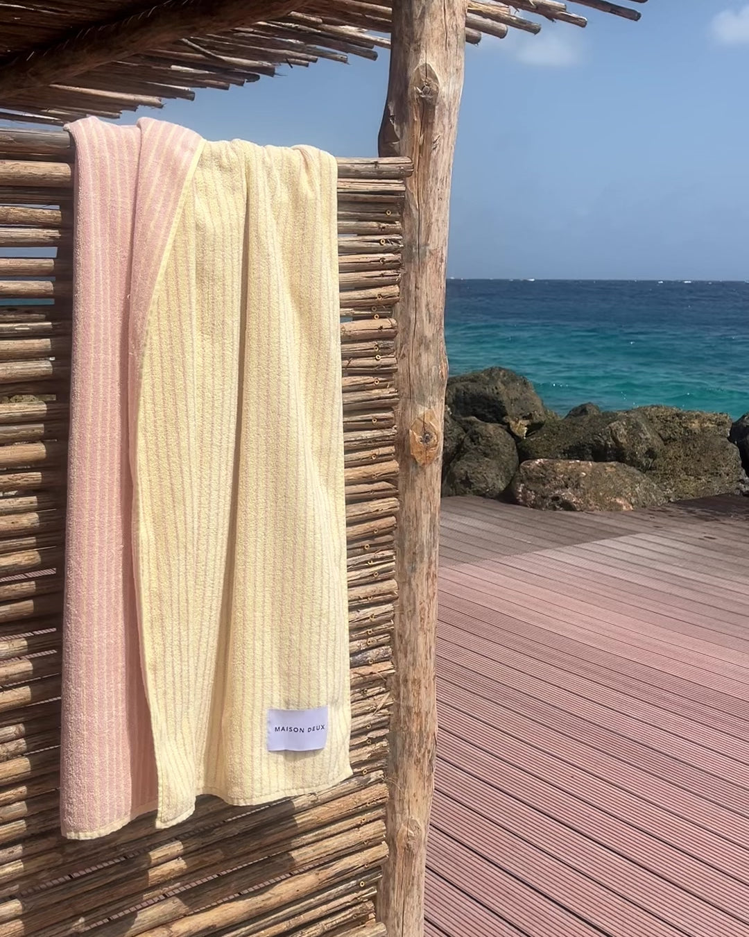 Dual Stripe Strandhanddoek Botergeel Roze