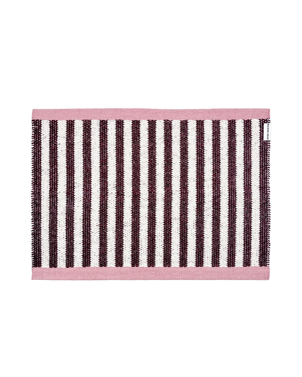 50 x 70 cm dark red and cream striped doormat with pink border, machine washable