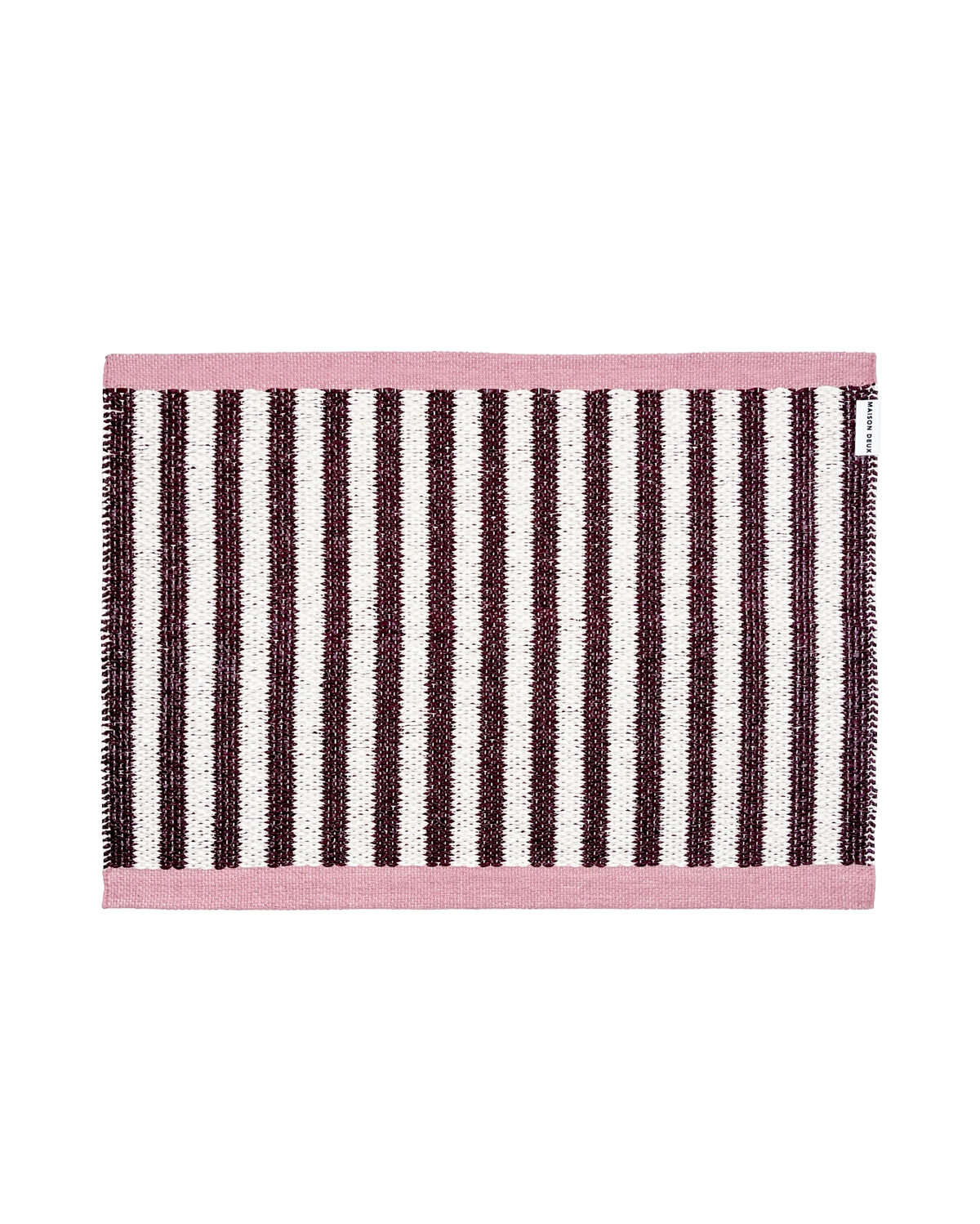 50 x 70 cm dark red and cream striped doormat with pink border, machine washable