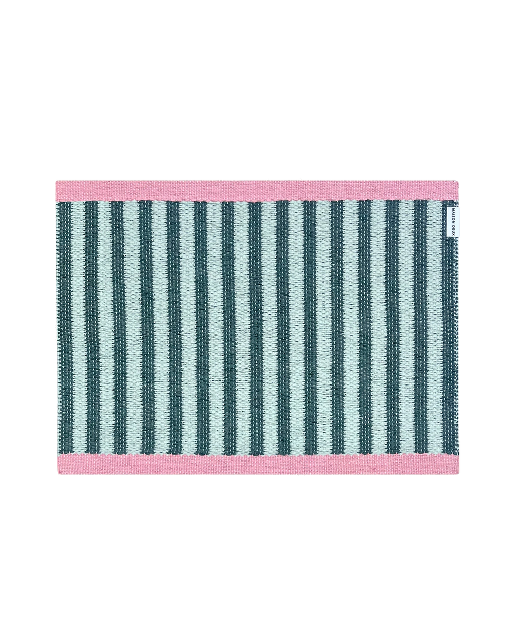 50 x 70 cm green and light green striped doormat with pink border, machine washable