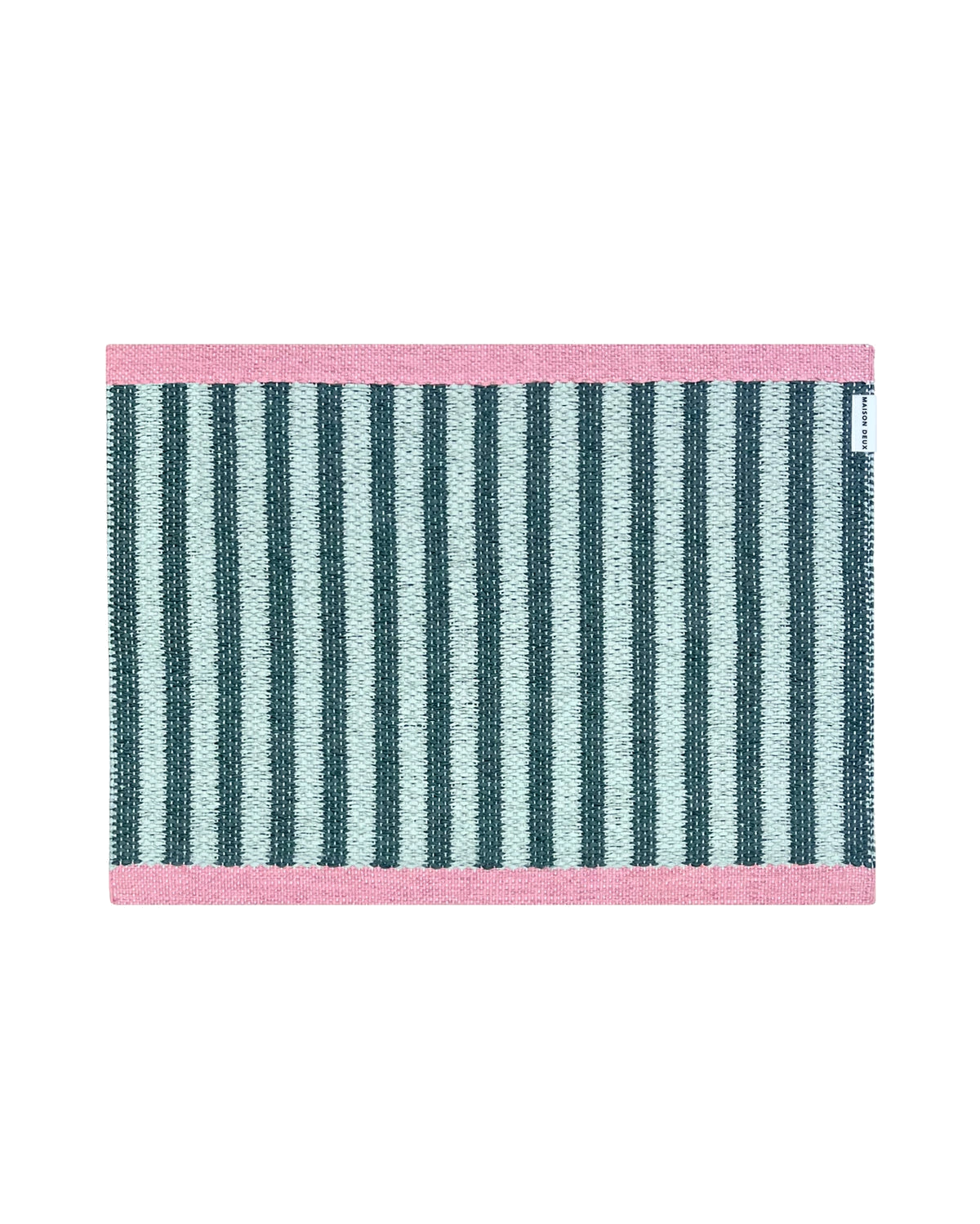 50 x 70 cm green and light green striped doormat with pink border, machine washable