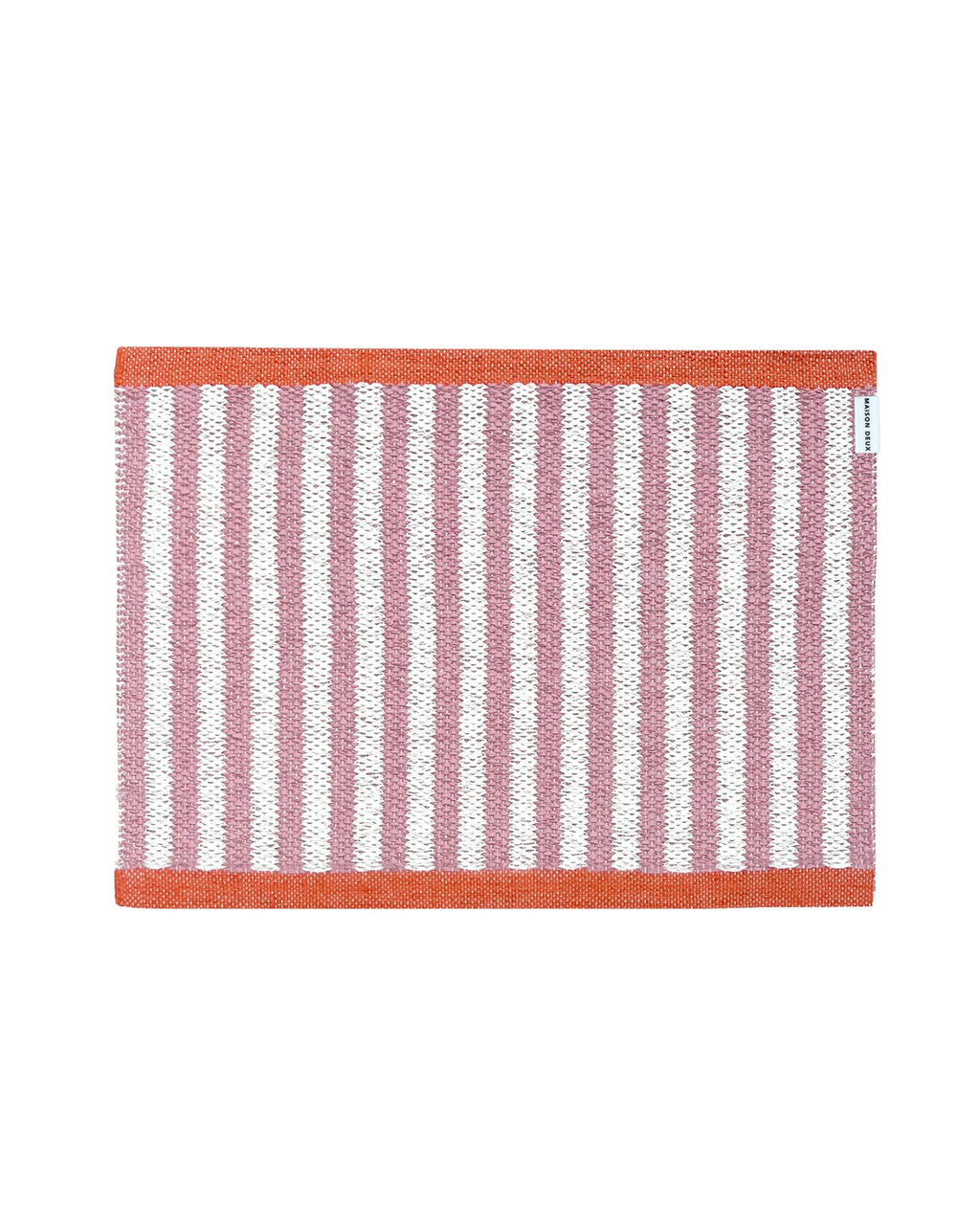 50 x 70 cm pink and white striped doormat with coral border, machine washable