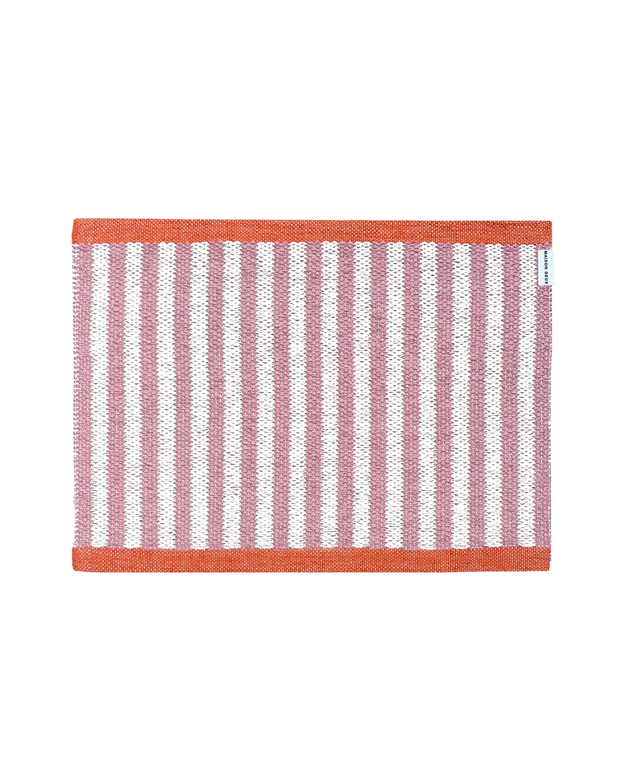 50 x 70 cm pink and white striped doormat with coral border, machine washable