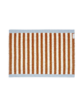 50 x 70 cm terracotta orange and white striped doormat with blue border, machine washable