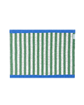 50 x 70 cm white and green striped doormat with blue border, machine washable