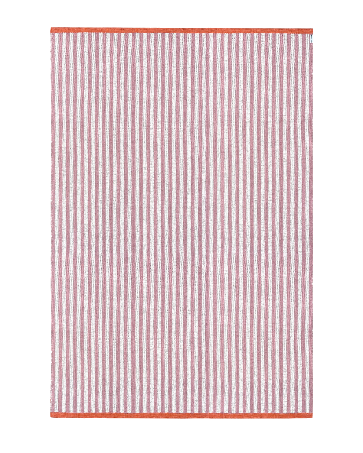 Pink and white striped outdoor rug with coral border