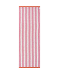 "	70 x 200 cm pink and white striped rug with coral border"
