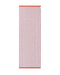 Pink and white striped rug with coral border, rolled